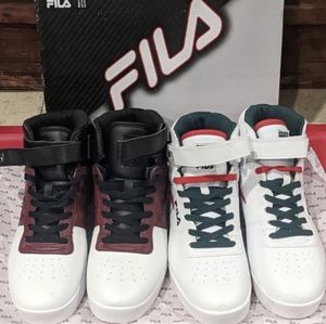 🆕 FILA VULC 13 MID PLUS BLACK BURGUNDY CLASSIC HIGH TOP SNEAKERS x 2